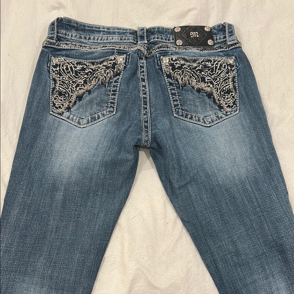 Miss Me Blue Boot Cut Jeans with Silver Embroidery